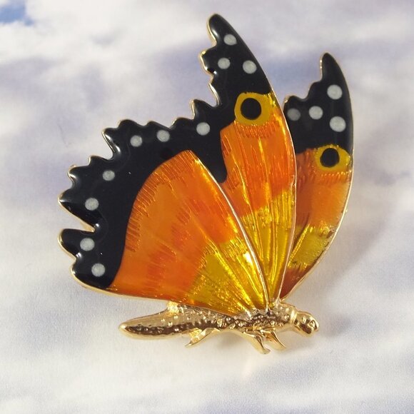 Butterfly Brooch  in vibrant Orange and gold - Picture 16 of 16